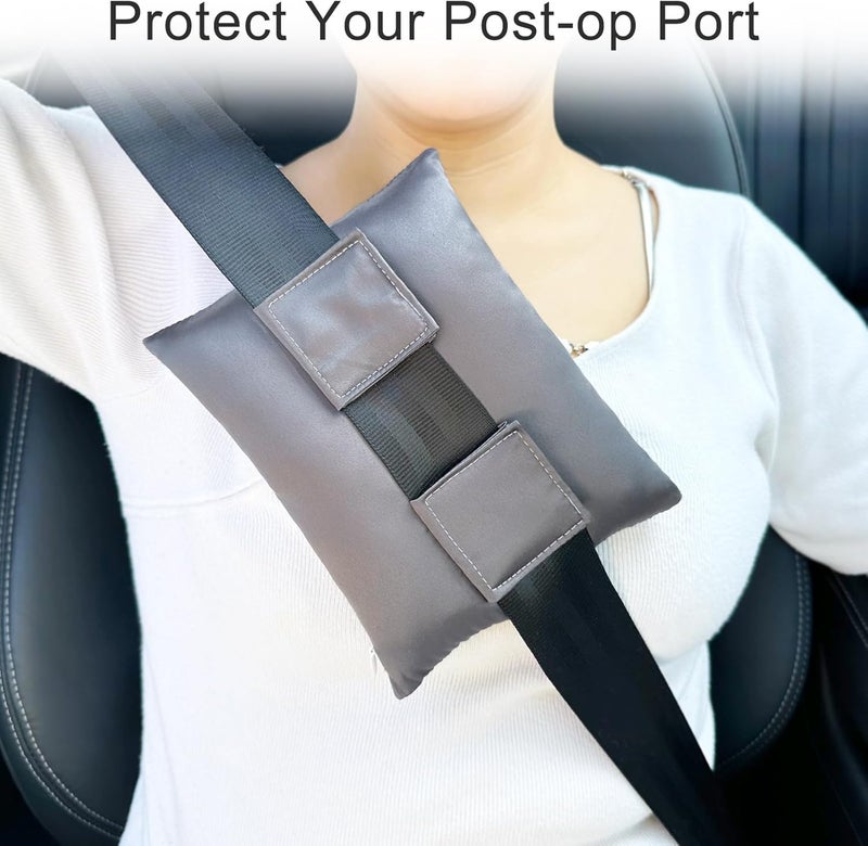 HapiPoppy Port Pillows Chemo Port Pillow for Seatbelt Pacemaker Chest Protector Chemo Patients Cancer Open-Heart Incision Recovery Post Surgery Support Cushion Gifts, Silky Satin Dark Gray - Image 3